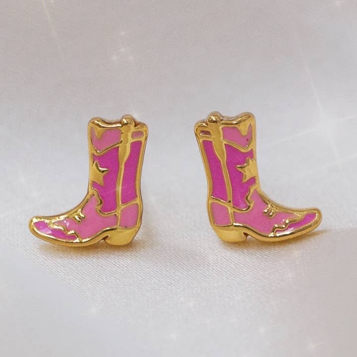 Pink Cowgirl Boot Earrings for wholesale by Wildflower + Co.