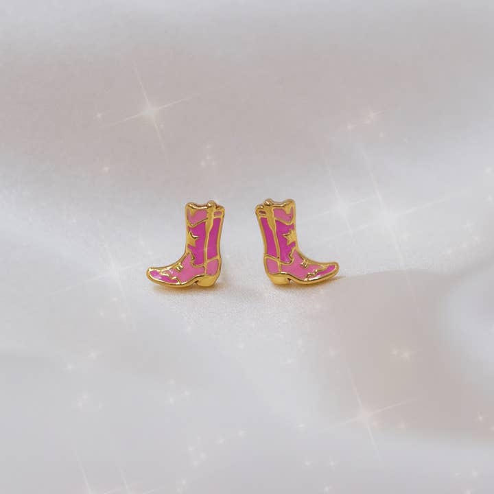 Wildflower + Co. - Wholesale Stud/Post Earrings - Pink Cowgirl Boot Earrings