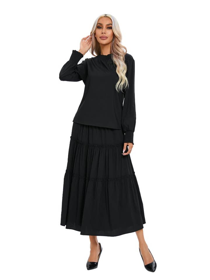 Tiered Skirt Midi Set Black for wholesale by Miss Finch NYC