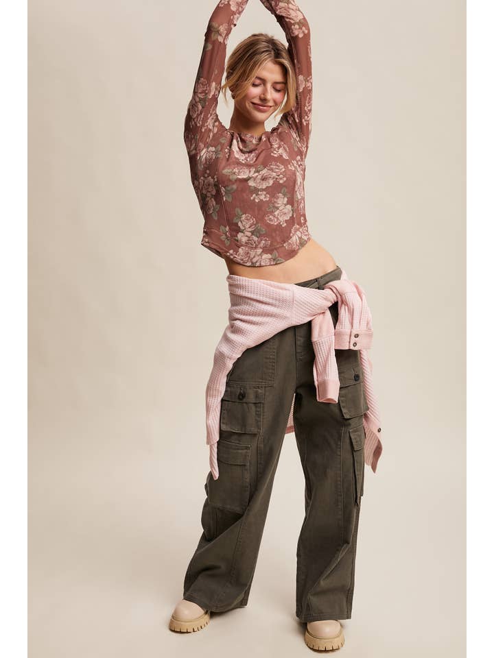 Listicle - Wholesale T-Shirt - Women's - Floral Mesh Long Sleeve Layering Top36