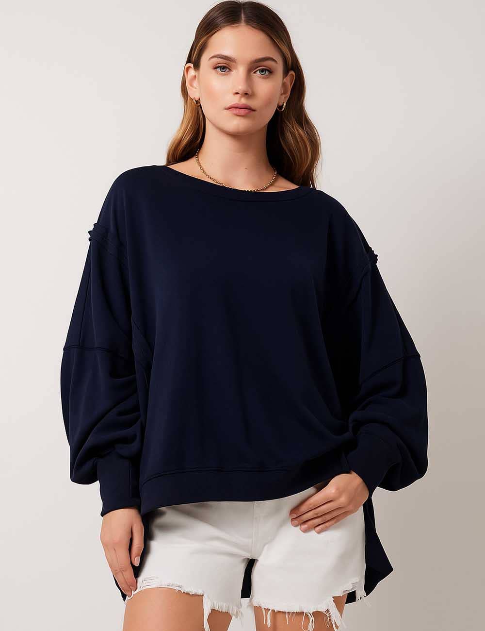 Sweetkama – wholesale Sweatshirt - Dam – Enfärgad oregelbunden Slouchy tröja för damer SKT3851