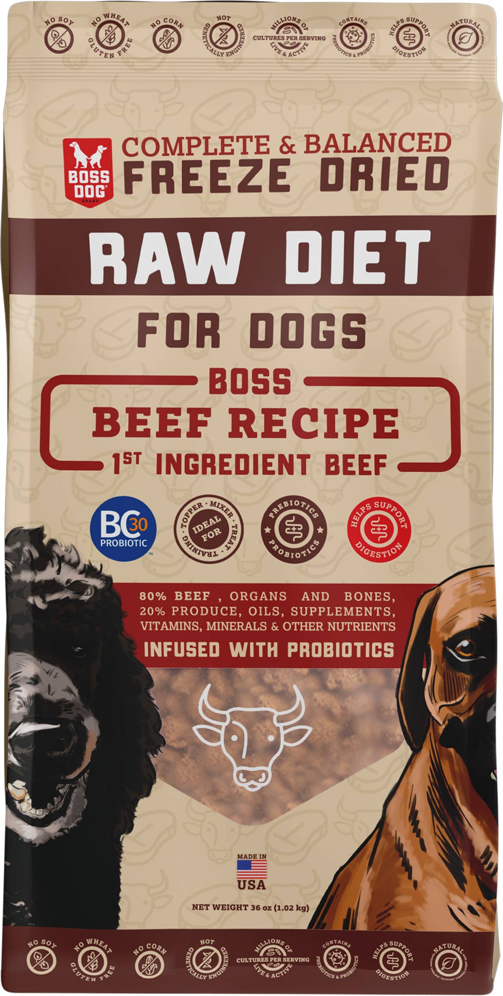BOSS DOG BRAND, INC. - Wholesale Pet Food - Dog - New! Boss Dog Freeze Dried Raw Diet Bulk Bag - Beef (36oz)