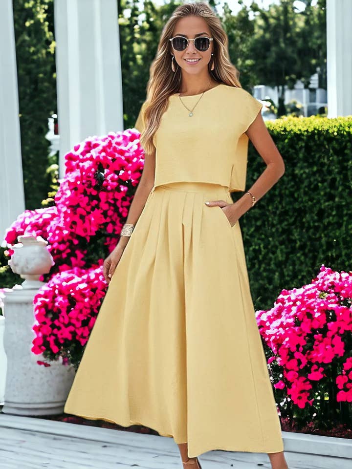 Two Piece Set Casual Short Sleeved Crop Top And Long Skirt for wholesale by Anna Kaci Wholesale