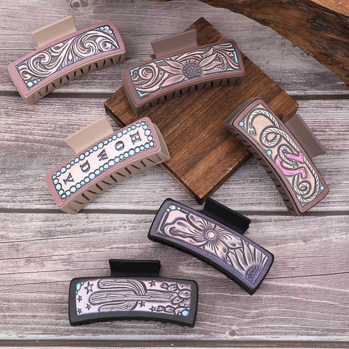 Western Cactus Sunflower Hair Claw - Cowgirl Style_CWASC1612 for wholesale by ACCITY