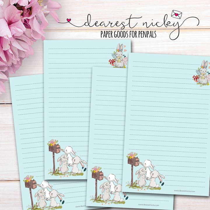 Snail Mail Bunnies Letter Writing Paper for wholesale by Dearest Nicky