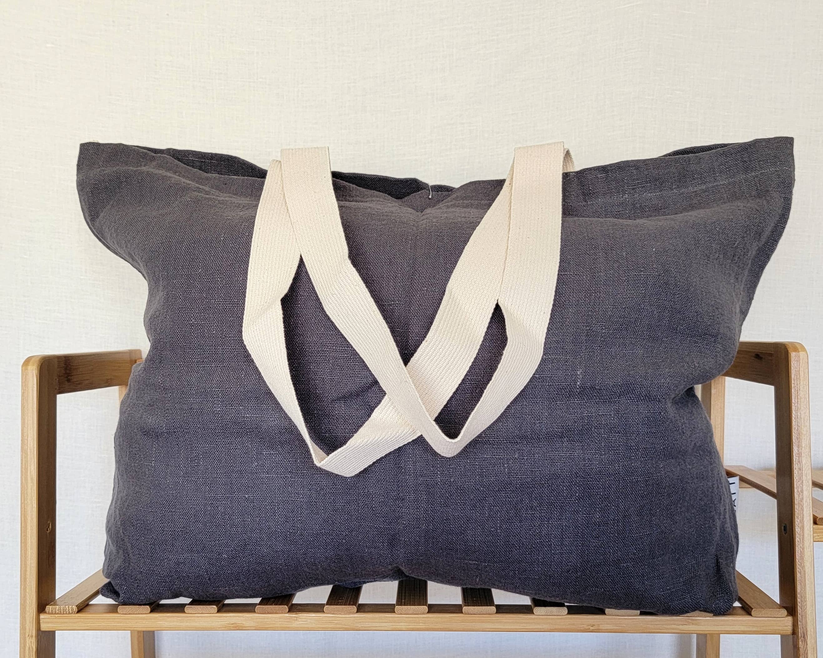 LATT - Wholesale Tote Bag - Unisex - Natural linen tote bag with pocket, large linen beach bag
