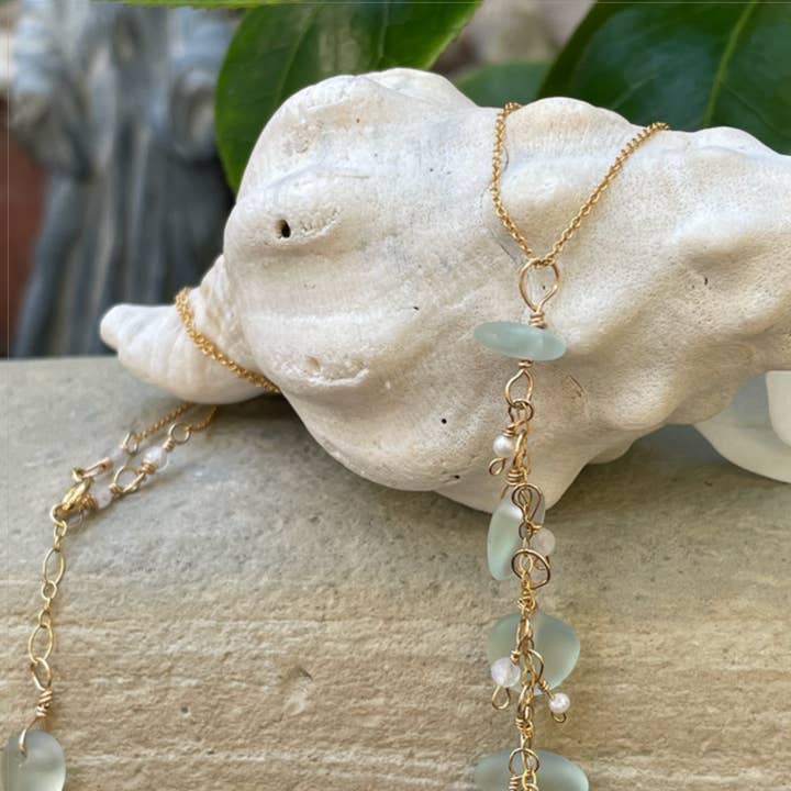 Ocean Jewel Santa Barbara - Wholesale Pendant/charm necklace - Seaglass Waterfall Cluster Pendants0