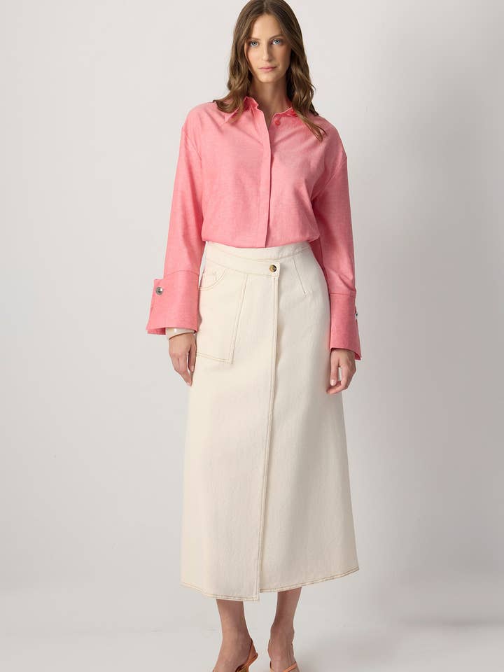 FALDA DE DENIM NATURAL DE DOBLE BOTONADURA para venta al por mayor de Touché Privé EU