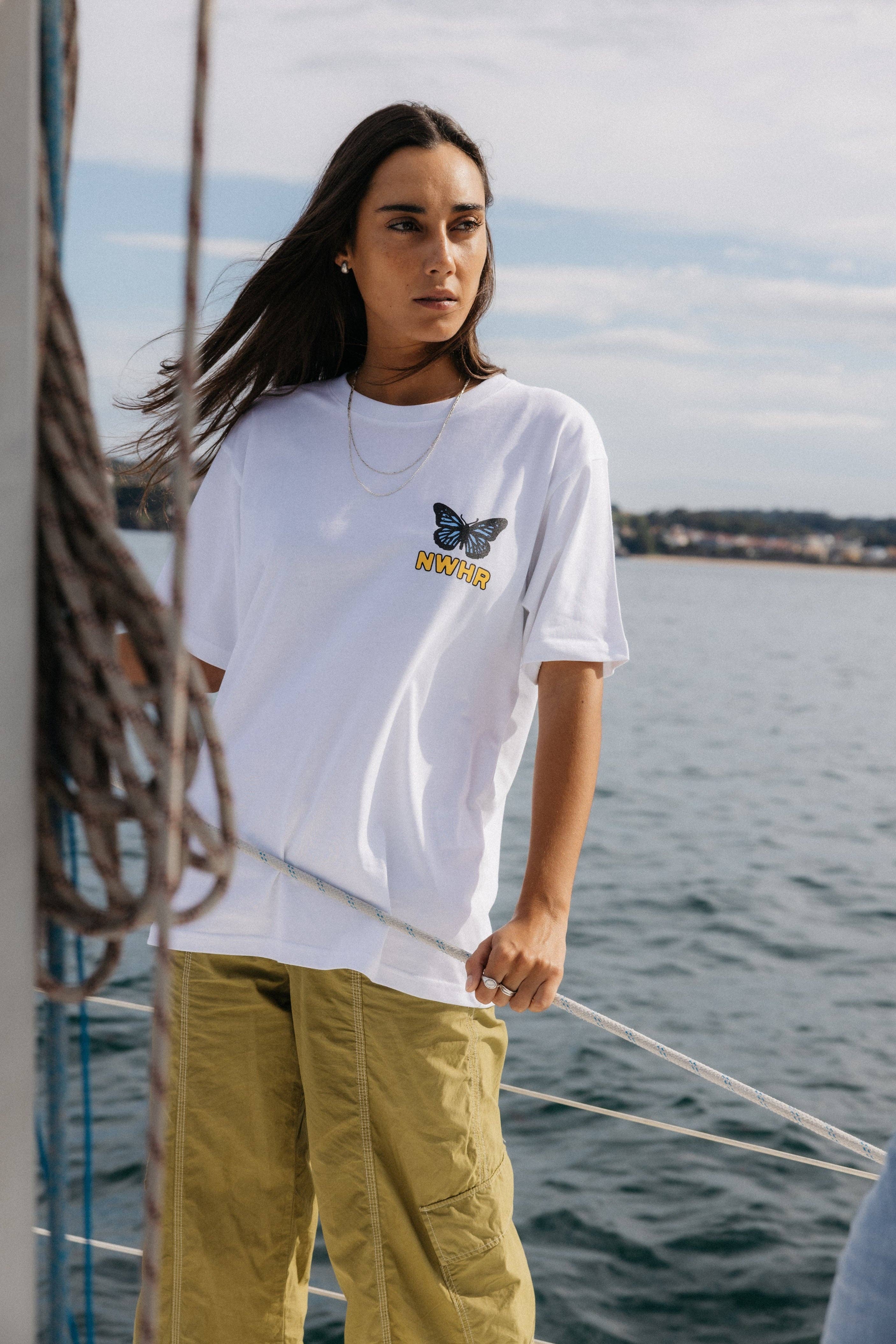 NWHR - Wholesale Screen Printed T-Shirt - Unisex - Butterfly white T-shirt - Organic Cotton6