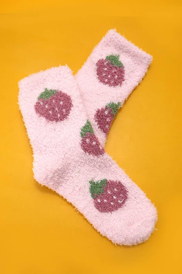 JOSSLYN by wall to wall - Vente Chaussettes – femme - CHAUSSETTES MOELLEUSES CHAUDES EN POLAIRE CORAIL EN PELUCHE AVEC FLEURS DE FRUITS | 40S020517