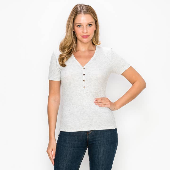 BABY TERMISK KORTÆRMET V-HALS HENLEY - H.GRÅ for engroshandel hos Coin 1804