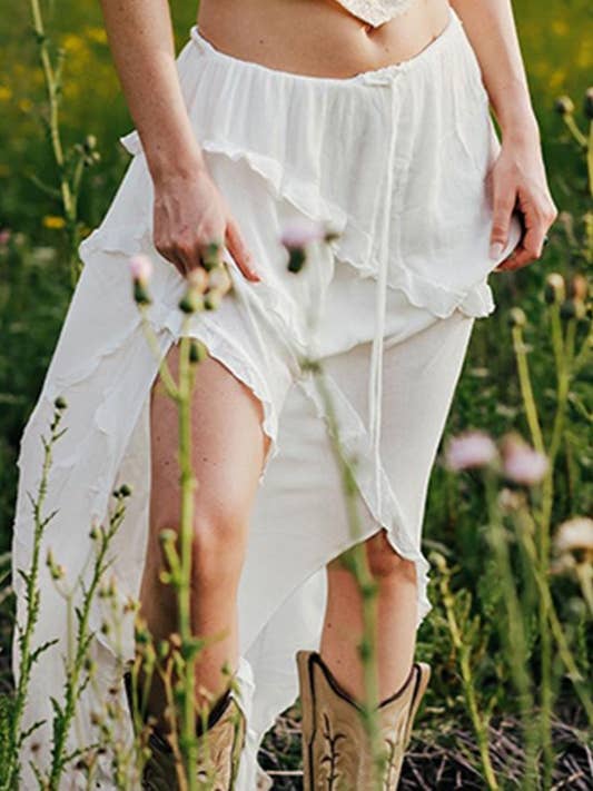 Drawstring Waist Asymmetric Layered Skirt for wholesale by Rosa Clothing