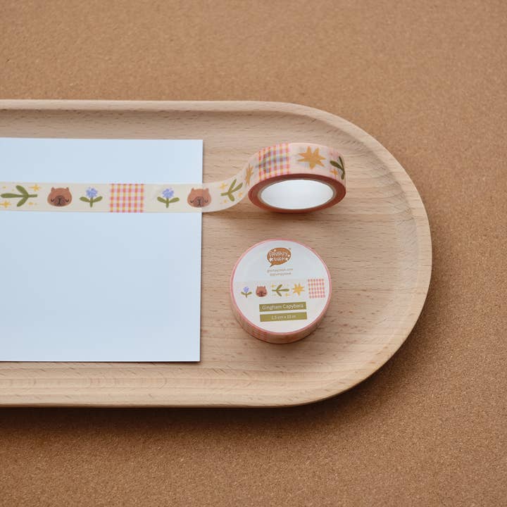Gingham Capybara Washi Tape for wholesale by Grumpy Nook