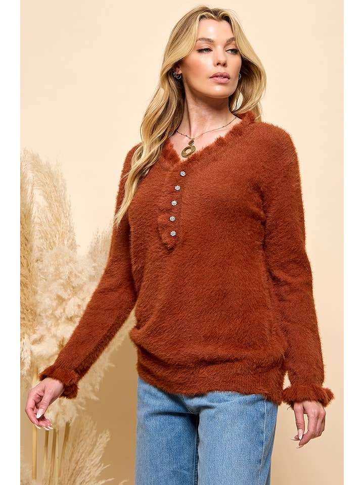 Cezele - Wholesale Knit Sweater - Women's - Casual long sleeve ruffle knit sweater7
