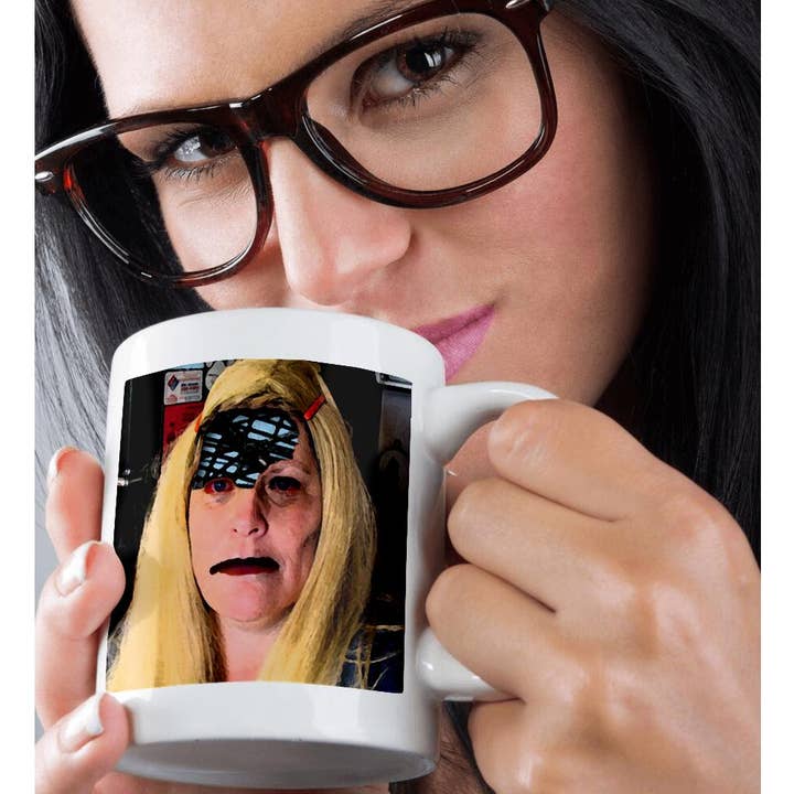 3dRose - Wholesale Coffee Mug - 3dRose, A Blonde Halloween Wig on a Woman With Part of Her Skull Cut Out and Electrical Post Inside, Mug9