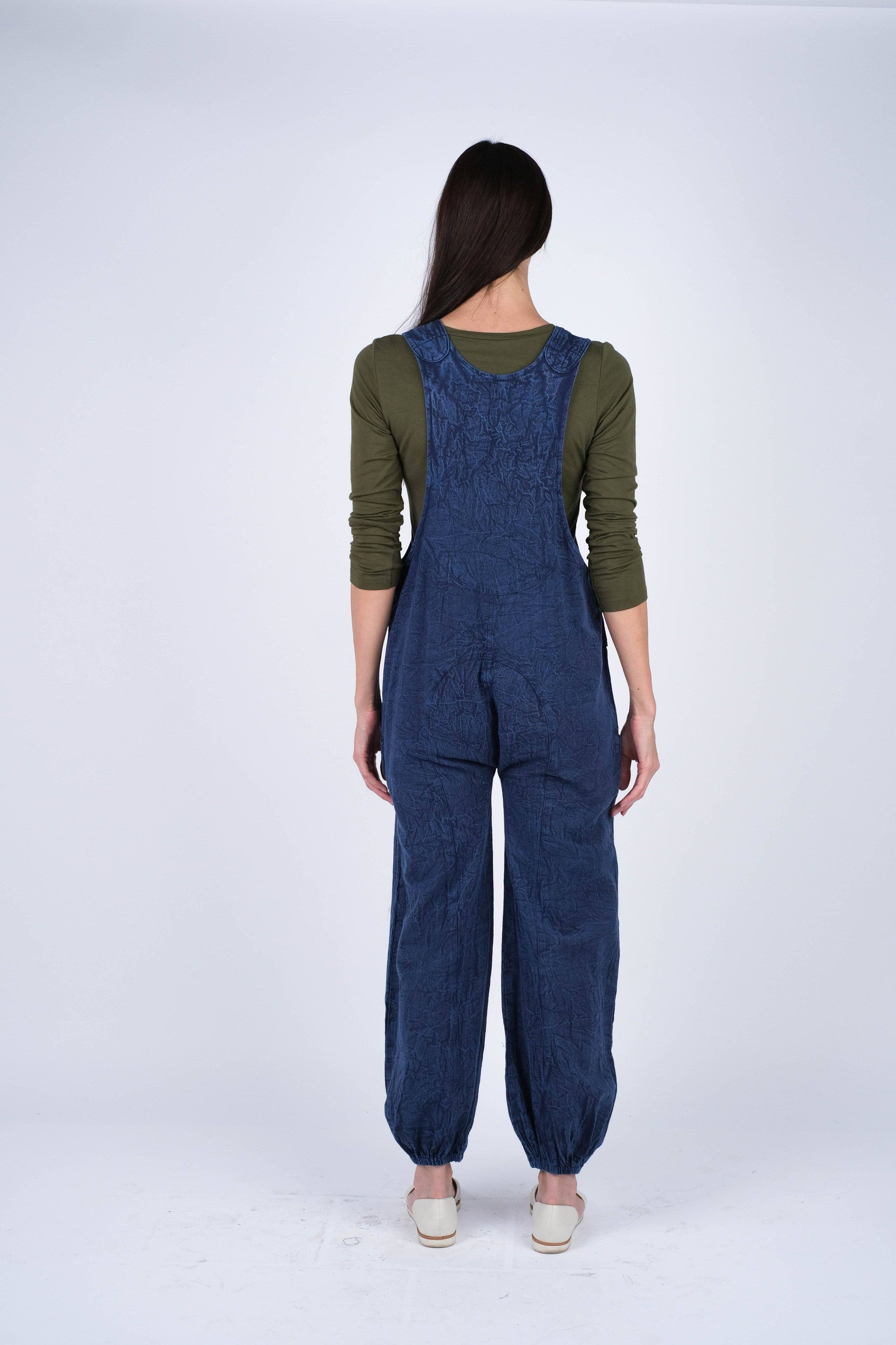 Sacred Threads - Wholesale Overalls - Women's - Textured Stone-Washed Cotton Overalls Cuffed Bottoms8