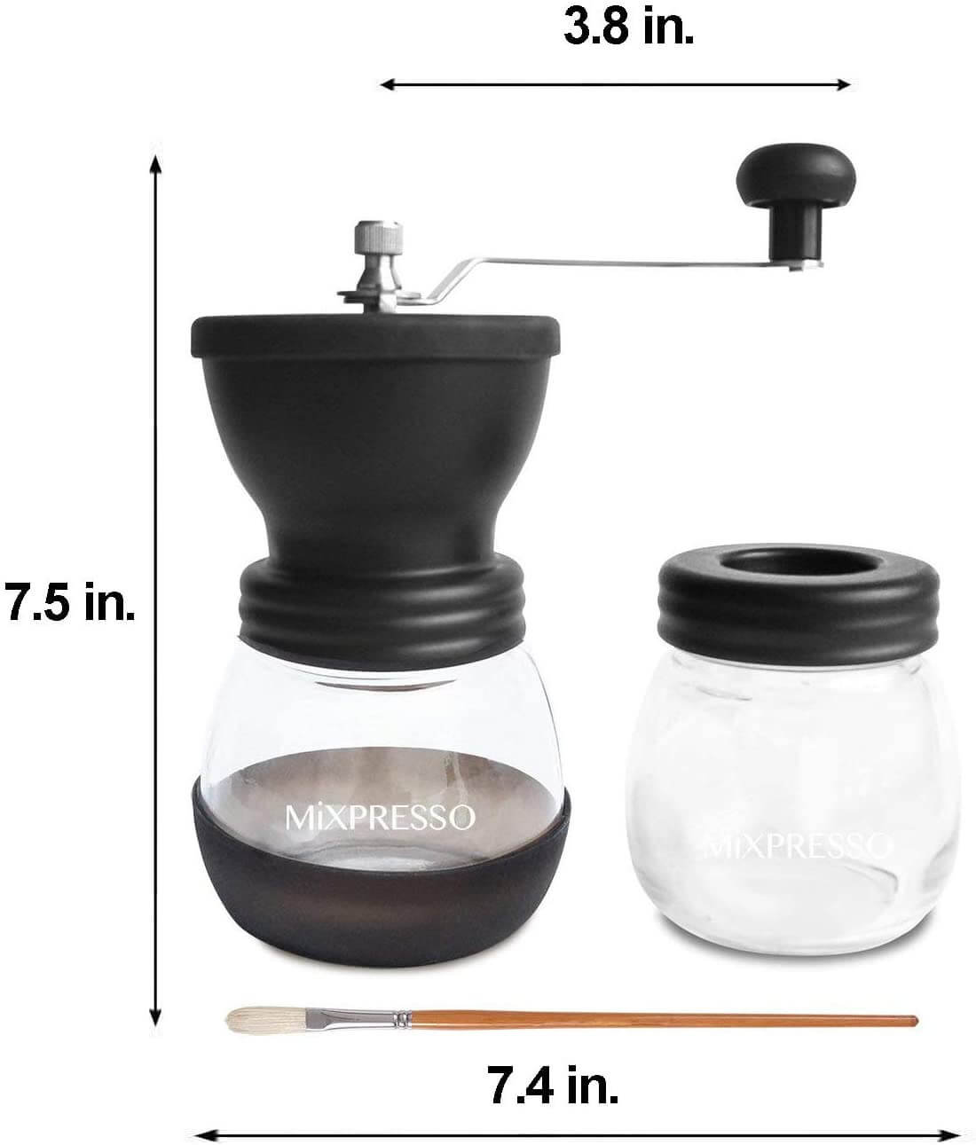 Mixpresso - Wholesale Coffee Grinder - Mixpresso Manual Coffee Grinder Set With Conical Ceramic Burr Two Glass Jars And Soft Brush, Manual Coffee Bean Grinder & Spice Grinder8