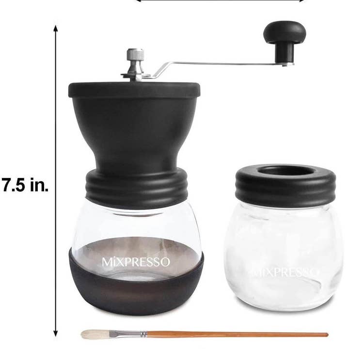 Mixpresso - Wholesale Coffee Grinder - Mixpresso Manual Coffee Grinder Set With Conical Ceramic Burr Two Glass Jars And Soft Brush, Manual Coffee Bean Grinder & Spice Grinder8
