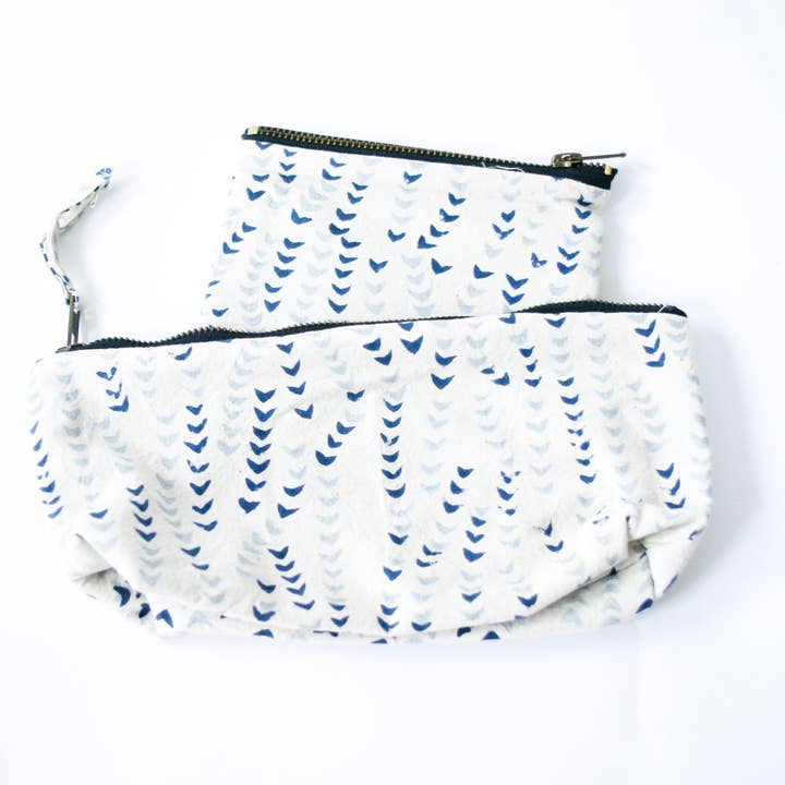 Cadeauset: blauw succulent wijnstok blokprint ritszakje voor wholesale door Rustic Loom