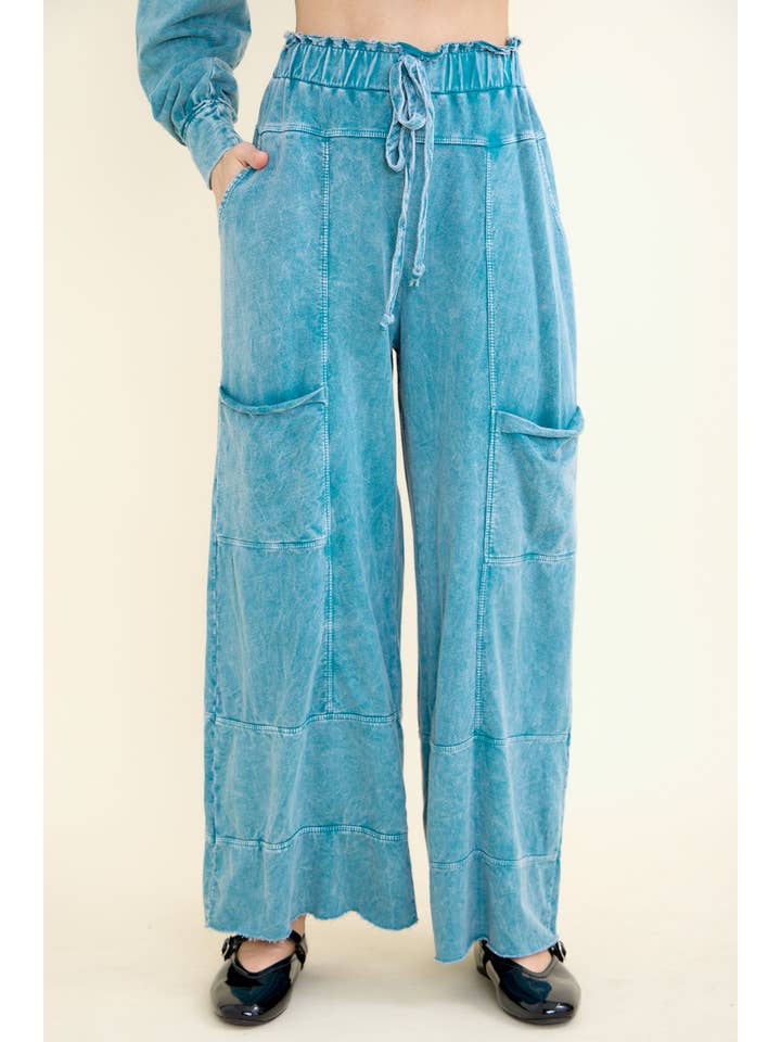 J.Her - Wholesale Pants - Women's - BEST Mineral Wash Wide leg Cropped pants HP552414