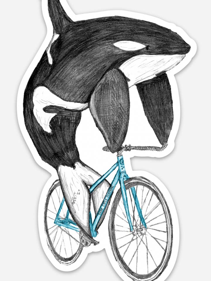 Orca On A Bicycle Vinyl Sticker for wholesale by Dark Cycle Clothing