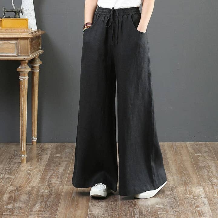 FurDecoration - Wholesale Pants - Women's - Ultra Baggy High Waist Linen Pants for Women