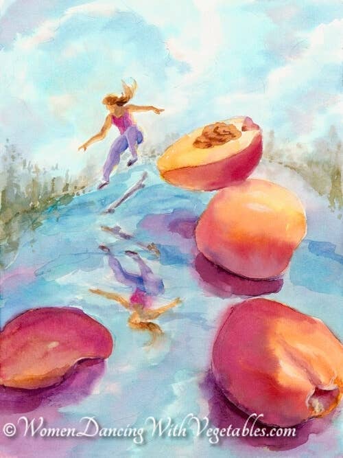 Peaches for wholesale by Women Dancing with Vegetables. Becoming Lighter