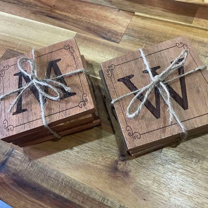 Porta-copos de Madeira Personalizados (conjunto de 4) por atacado de Oak And Iron Engraving