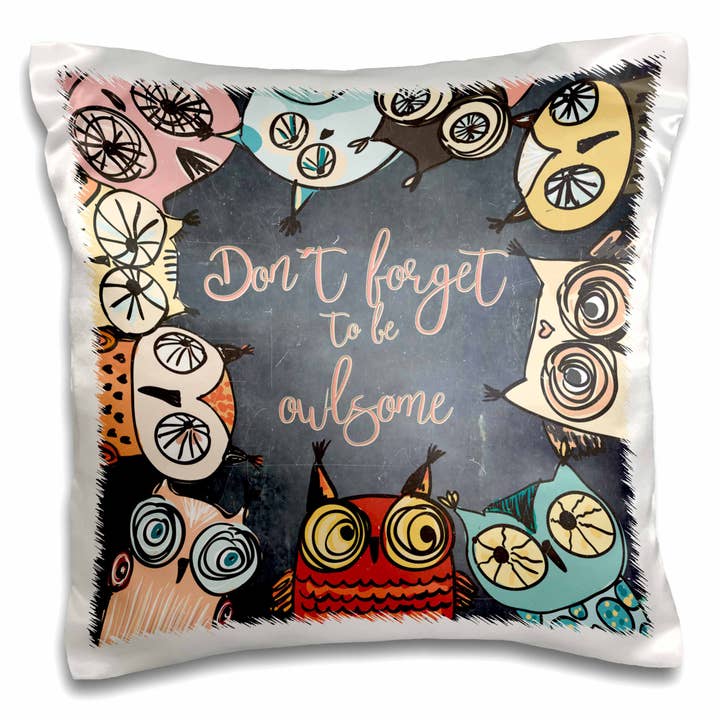 3dRose, Tipografía Búho Búhos Ilustración Divertida gracioso animal pájaro pizarra, Funda de Almohada para venta al por mayor de 3dRose