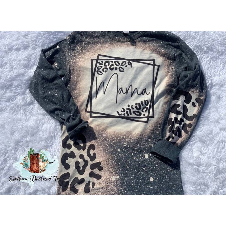 Southern Backroad Tees LLC - Wholesale Screen Printed T-Shirt - Women's - Leopard Mama Bleached Long Sleeve