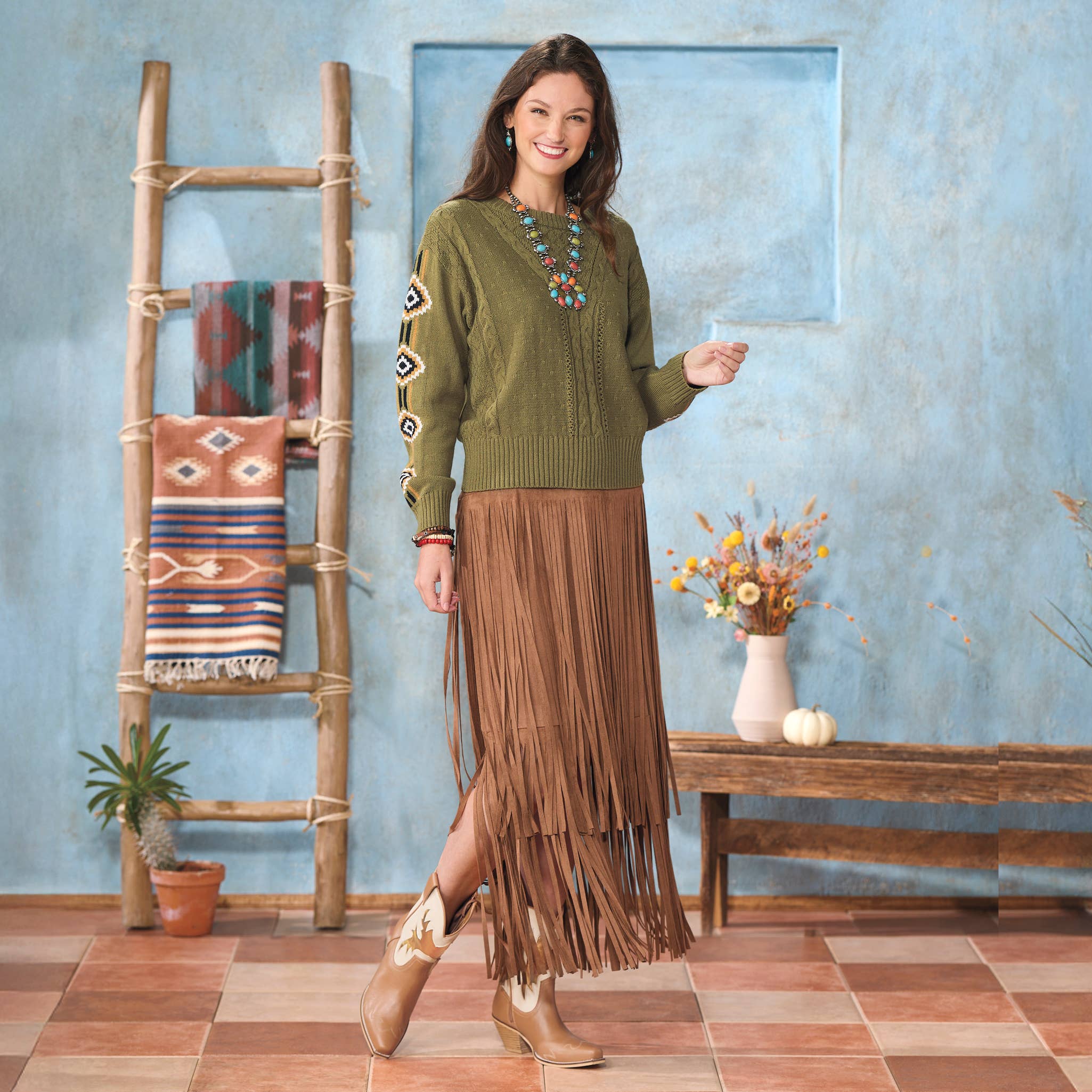 Back in the Saddle - Wholesale Skirt - Women's - Upland Faux-Suede Fringed Skirt1