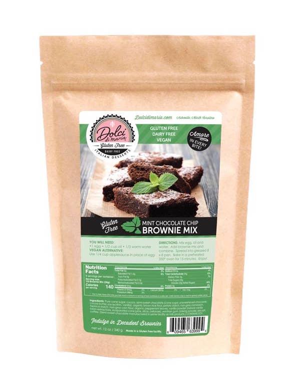 Gluten Free Mint Chocolate Chip Brownie Mix - 12 oz pouch for wholesale by Dolci di Maria