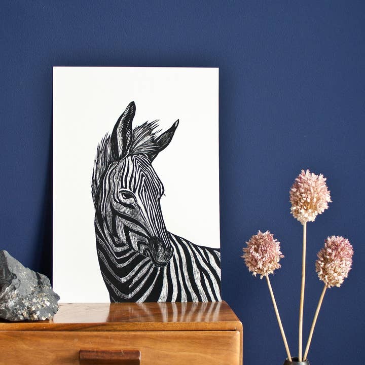 Poster Zebra A4, Dierenillustratie voor wholesale door Katja Rub