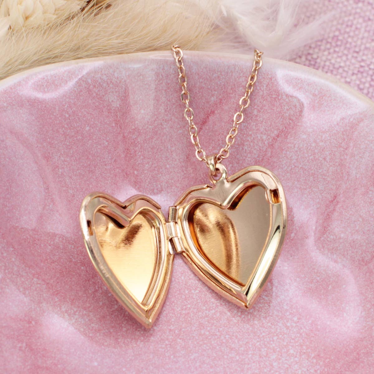 ZAD - Wholesale Locket Necklace - Cherished Memories Gold Heart Locket Necklace5