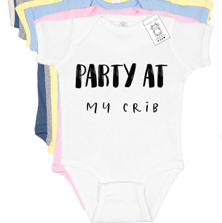 Paper Cow LLC - Wholesale Bodysuit (Non-Footed) - Baby - Baby Party at my Crib Graphic Cotton Bodysuit0
