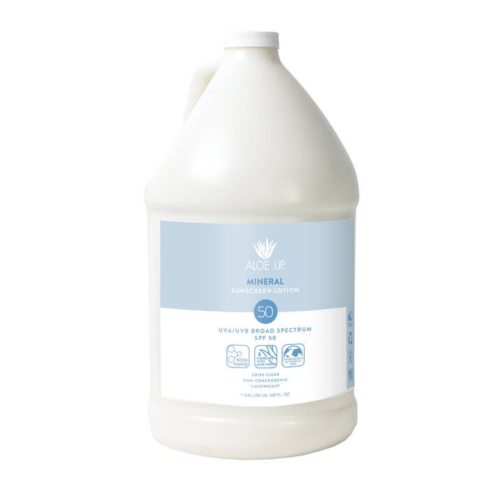 Aloe Up Sun & Skincare - Wholesale Sunscreen - Mineral SPF 50 Lotion Gallon - 128oz.