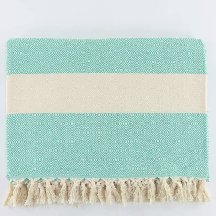 Schiuma di mare verde Coperta turca premium con motivo a diamanti in vendita all'ingrosso su Faire1