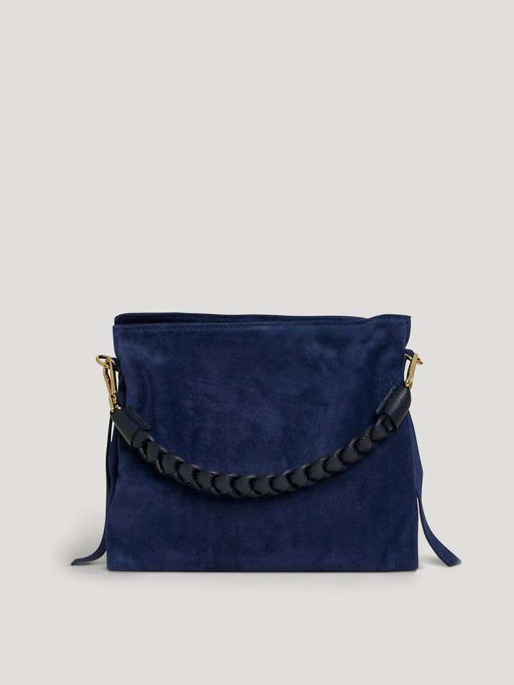 Braid Bag in Navy Blue Suede and Dollar Leather for wholesale by Voemièn