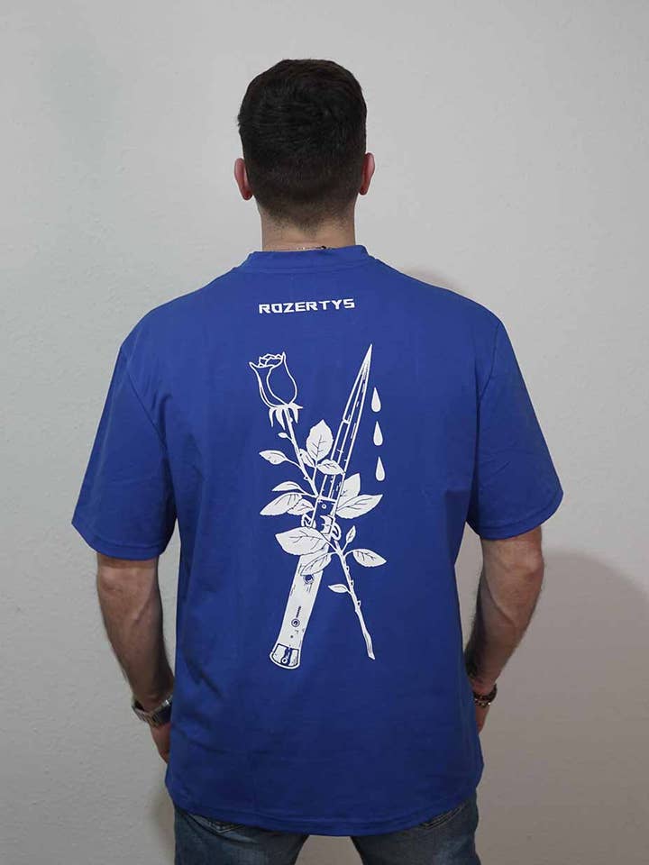 ROZERTYS EMBROIDERY BLUE OVERSIZE TEE for wholesale by Rozertys