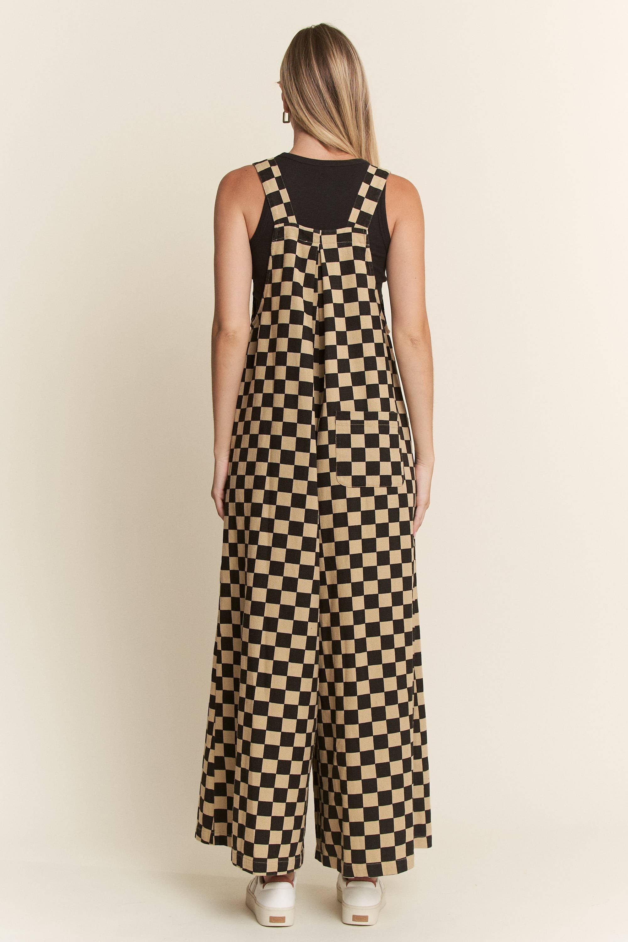 42POPS - Wholesale Overalls - Women's - 1009 Checkered Denim Wide Leg Overall SI-286381