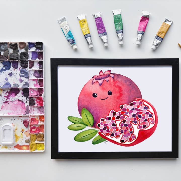 Impresión en Acuarela de Granada Disco – Fruta Alegre para la Cocina para venta al por mayor de Owlfeathers Watercolor