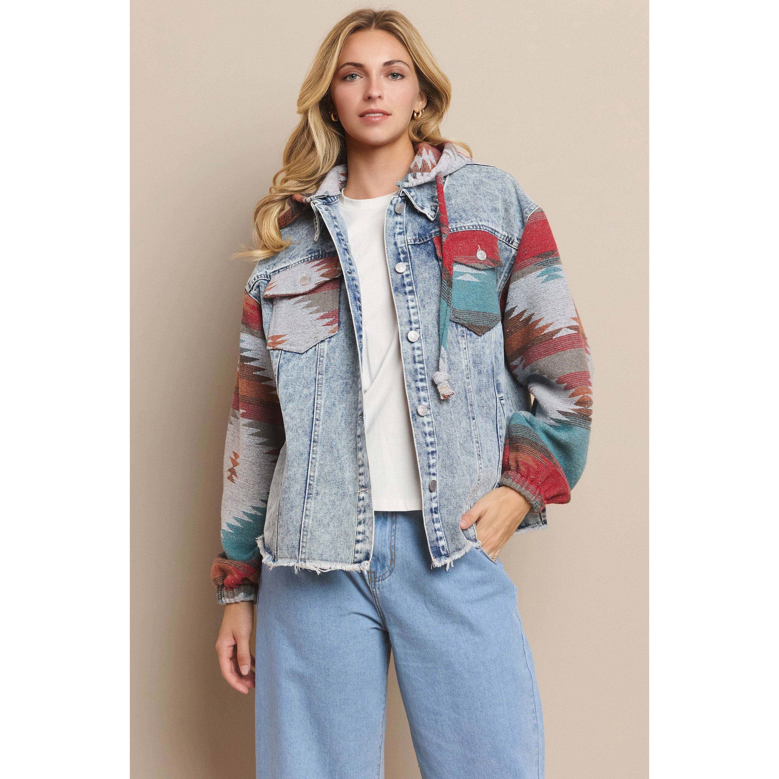 Mapcie – wholesale Shirt Jacket/Shacket - Women’s – WASHED AZTEC DENIM SHACKET WITH POCKET15