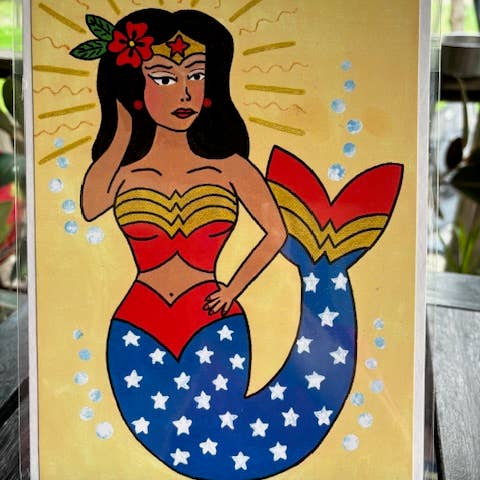 8x10 Wonder Woman Mermaid print for wholesale by Karen’s Cositas