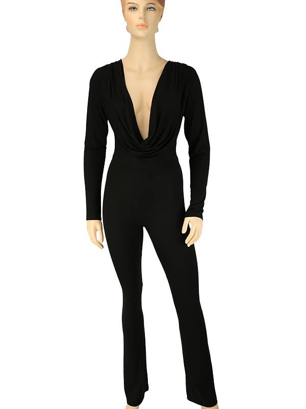 Classic Cowl Neck Jumpsuit with Long Sleeves for wholesale by Lady Curvaceous