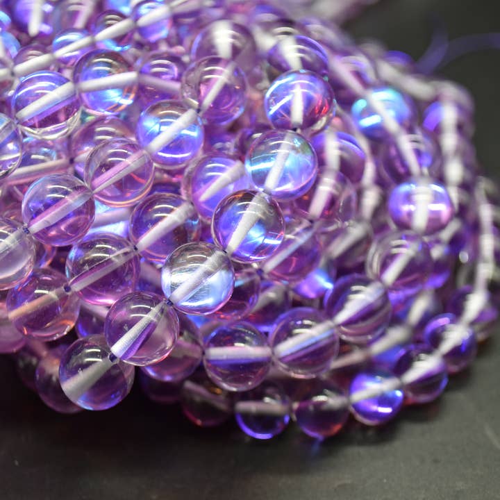 Mystic Aura AB Purple Quartz Round Beads for wholesale by Oriental Direct Craft Supplies