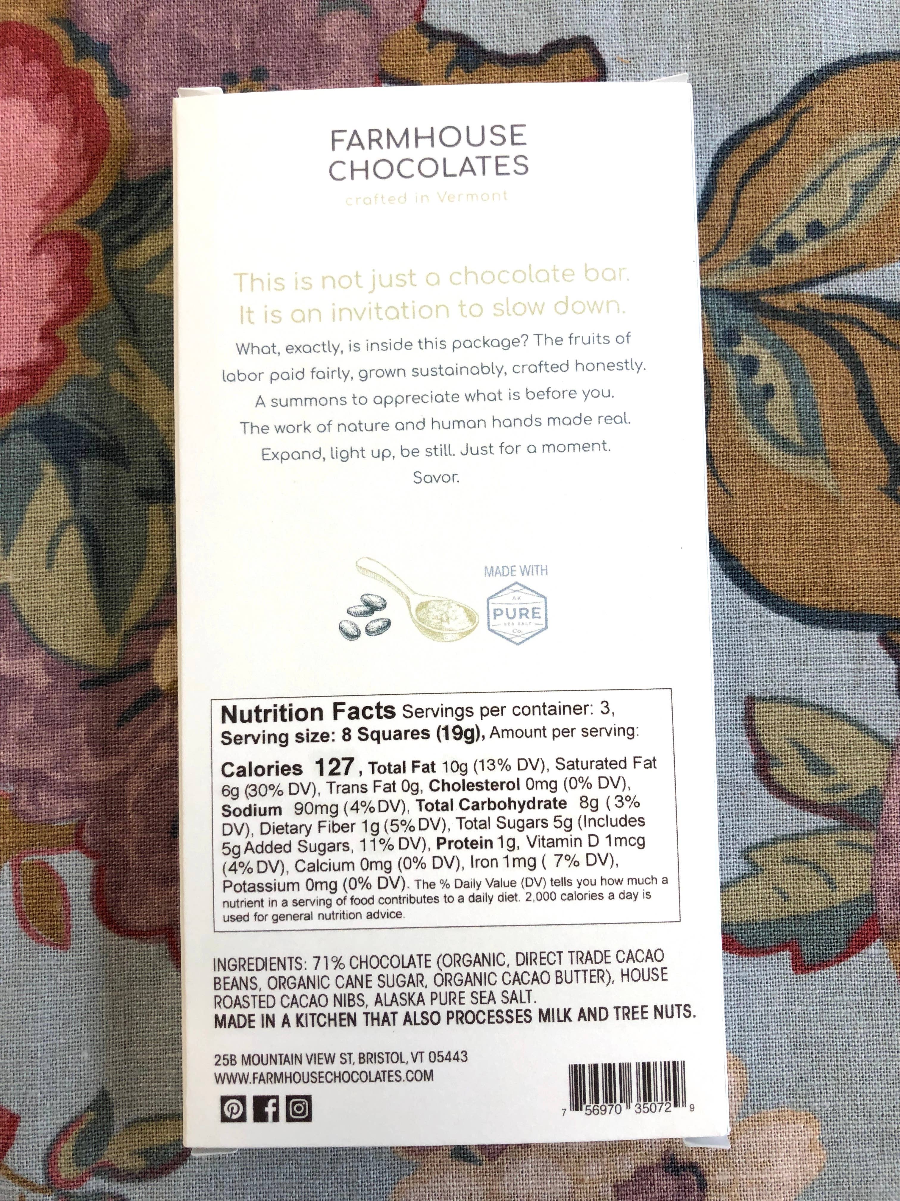 Farmhouse Chocolates - Wholesale Chocolate Bar - 71% Organic Chocolate Bar w/ Cacao Nibs & Alaskan Sea Salt9