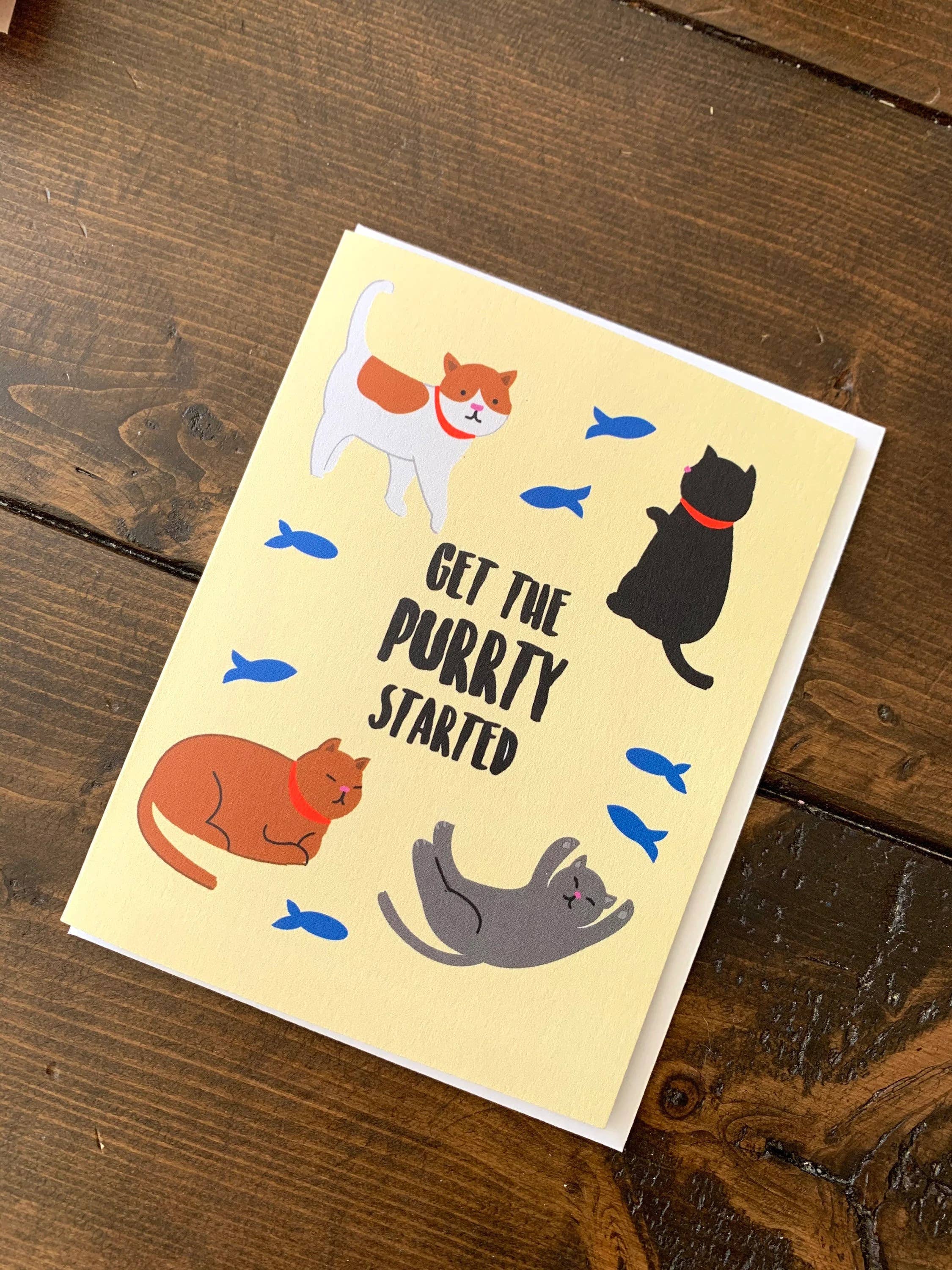 Papermain - Wholesale Birthday Card - Purrty Time Cat Birthday Card - A2 Handmade Birthday Fat Cat Kitten Lovers Party Punny Card with foiled lettering4