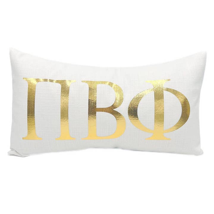 Pi Beta Phi Gold Foil Greek Letters Sorority Pillow for wholesale by Rachel Brooks Design, LLC
