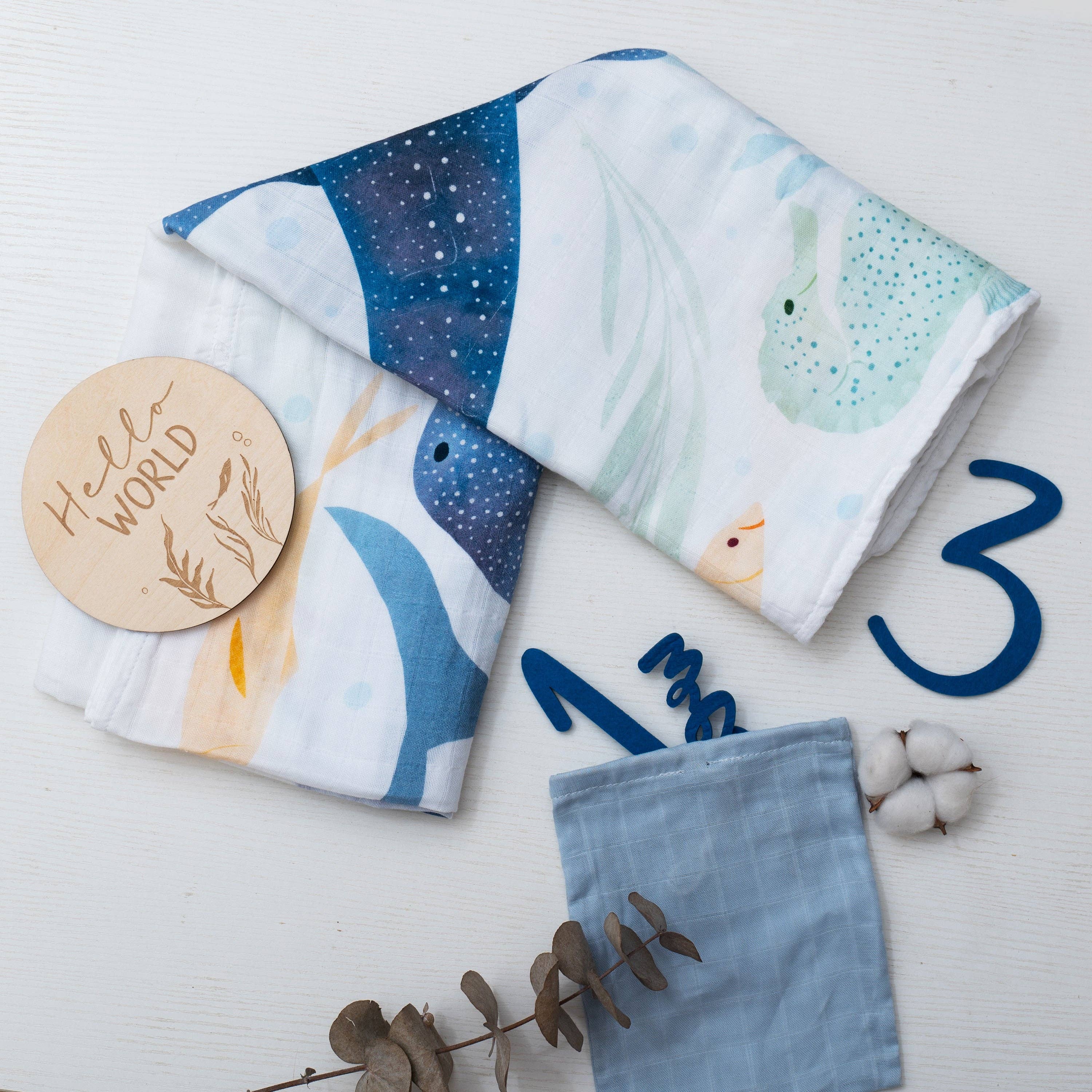 Miaoberry - Wholesale Milestone Blanket - Kids & Baby - Organic Cotton Muslin Milestone Blanket| Ocean (Under-the-Sea)8
