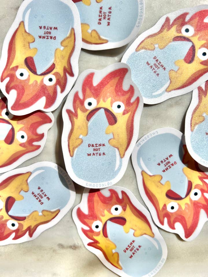Adesivo Calcifer Drink Water - Adesivo Calcifer por atacado de Choodaloo